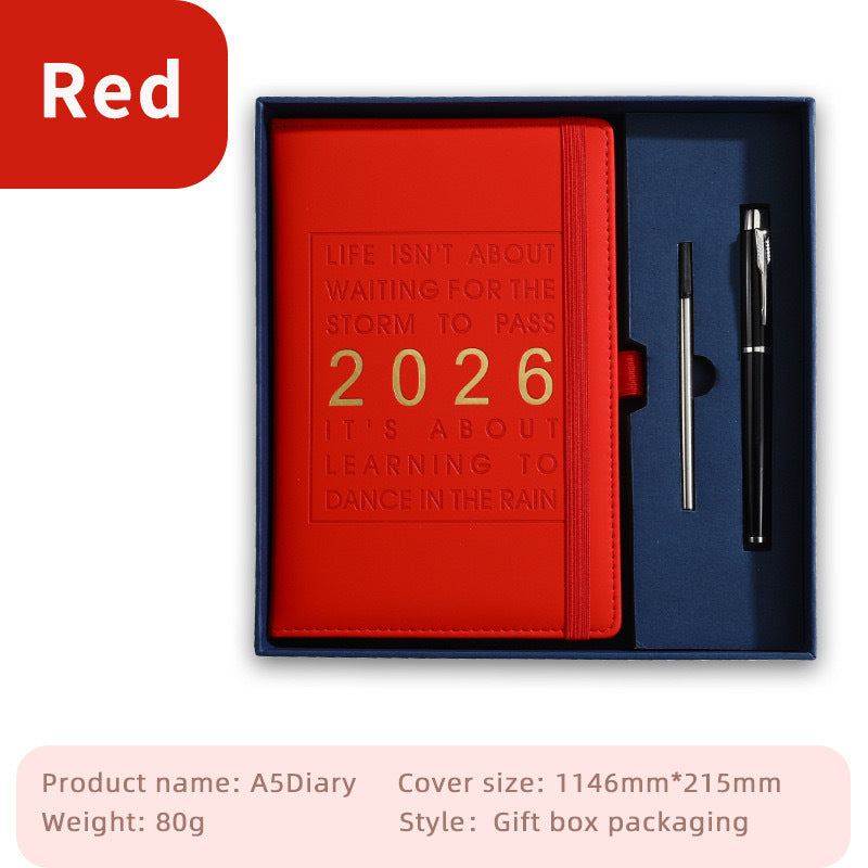 Agenda 2026 - Daily Agenda & Planner - A5 Format - 365 Day Overview - Hardcover - [Red]