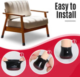Black Chair Leg Caps - Set of 24 - Size S - Silicone Floor Protectors - Against Scratches and Noise - Top-Down View