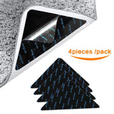 4 Pack Triangular Rug Grippers, Washable Reusable Non-Slip Carpet Corner Pads for Rugs, Mats and Floor Coverings, Black