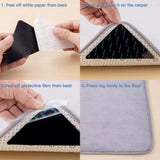4 Pack Triangular Rug Grippers, Washable Reusable Non-Slip Carpet Corner Pads for Rugs, Mats and Floor Coverings, Black