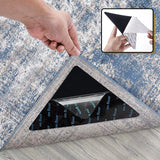 4 Pack Triangular Rug Grippers, Washable Reusable Non-Slip Carpet Corner Pads for Rugs, Mats and Floor Coverings, Black