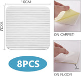 Rug Stoppers Square - Set of 8 - 10 x 10 cm - Anti-Slip Pads for Carpet - Washable & Reusable - White - Front View