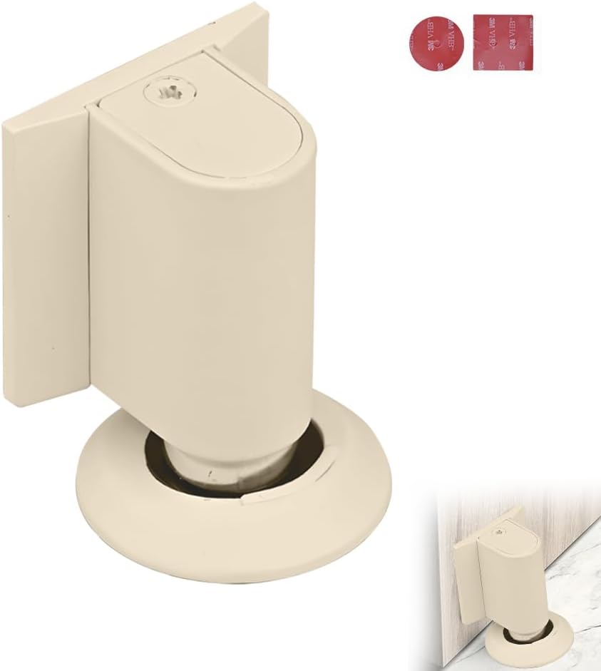Magnetic Door Stopper Floor White - No Drilling - Self-adhesive - Metal - Including Raising Disc