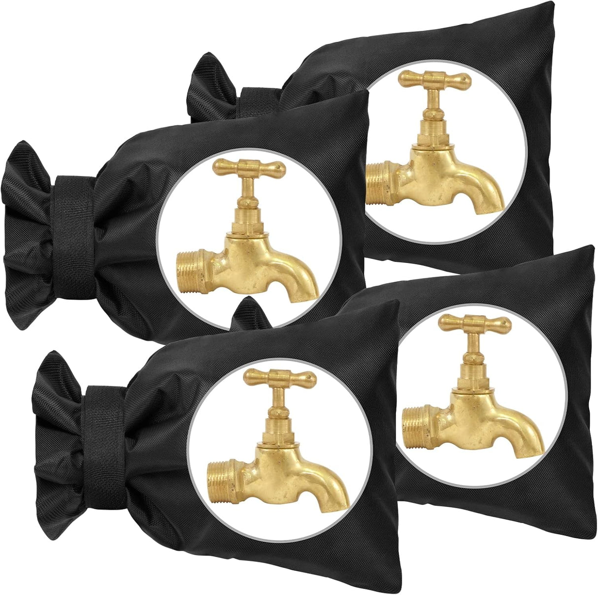 4 Pack Outdoor Tap Covers, Waterproof Thermal Frost Protectors for Garden Taps, Outdoor Faucets and Winter Weather, Black