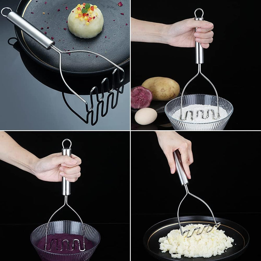 Stainless Steel Potato Masher with Comfortable Handle, Dishwasher Safe Kitchen Tool for Smooth Mashed Potatoes, Silver