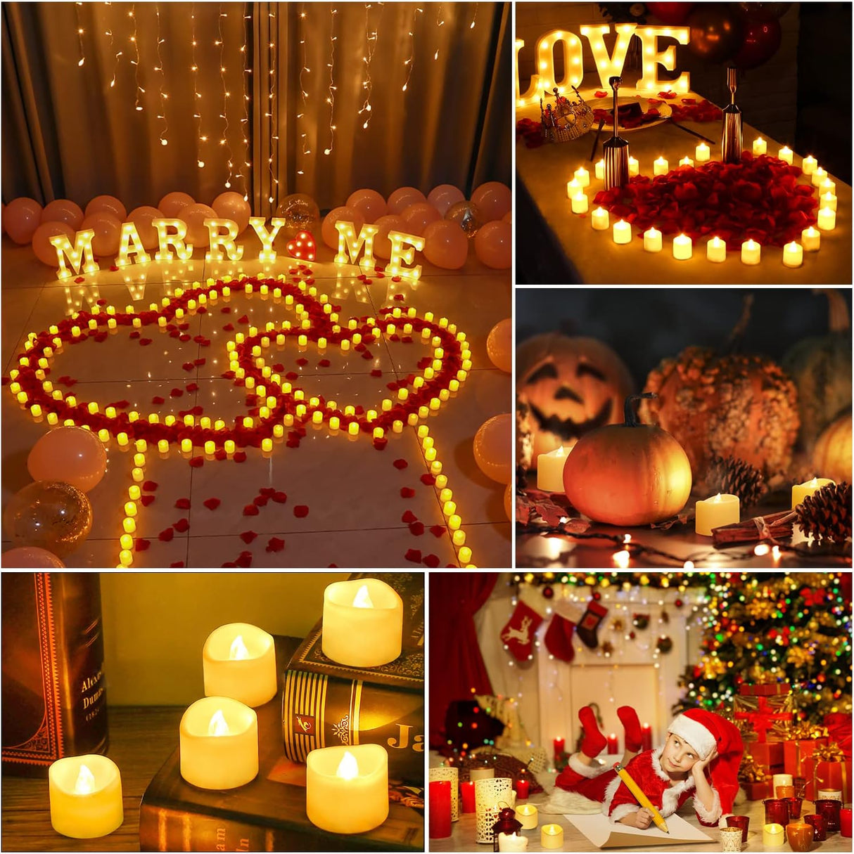 14x LED Candles - Moving Flame & Real Wax - 3D Wick - Battery Operated - For Christmas and Mood Lighting