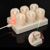 Rechargeable Tea Lights (6 Pieces) - With Charging Station and Timer - Flickering Flame - LED Candles for Parties & Decoration - White - Front View