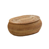 Handwoven Rattan Storage Basket with Lid, Multipurpose Tea and Bread Box for Kitchen, Bathroom, Picnic and Desk Organisation, Natural