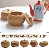 Handwoven Rattan Storage Basket with Lid, Multipurpose Tea and Bread Box for Kitchen, Bathroom, Picnic and Desk Organisation, Natural - Side View