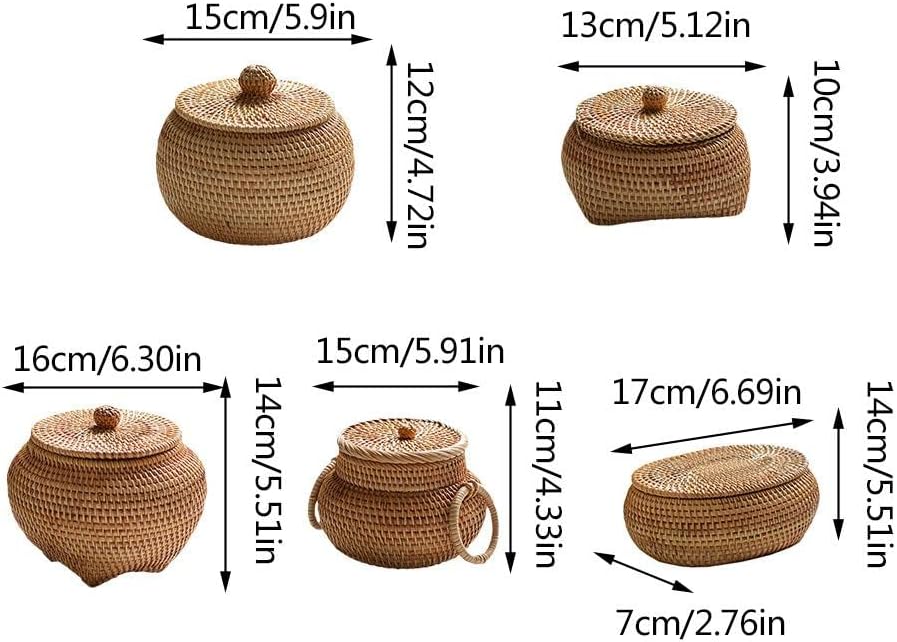 Handwoven Rattan Storage Basket with Lid, Multipurpose Tea and Bread Box for Kitchen, Bathroom, Picnic and Desk Organisation, Natural