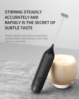 Milk Frother - Electric Hand Milk Frother - Rechargeable Mini Beverage Blender - Hand Milk Frother - With Stainless Steel Blender - Suitable for Milk, Coffee, Latte, Matcha, Black - 45-Degree Angle