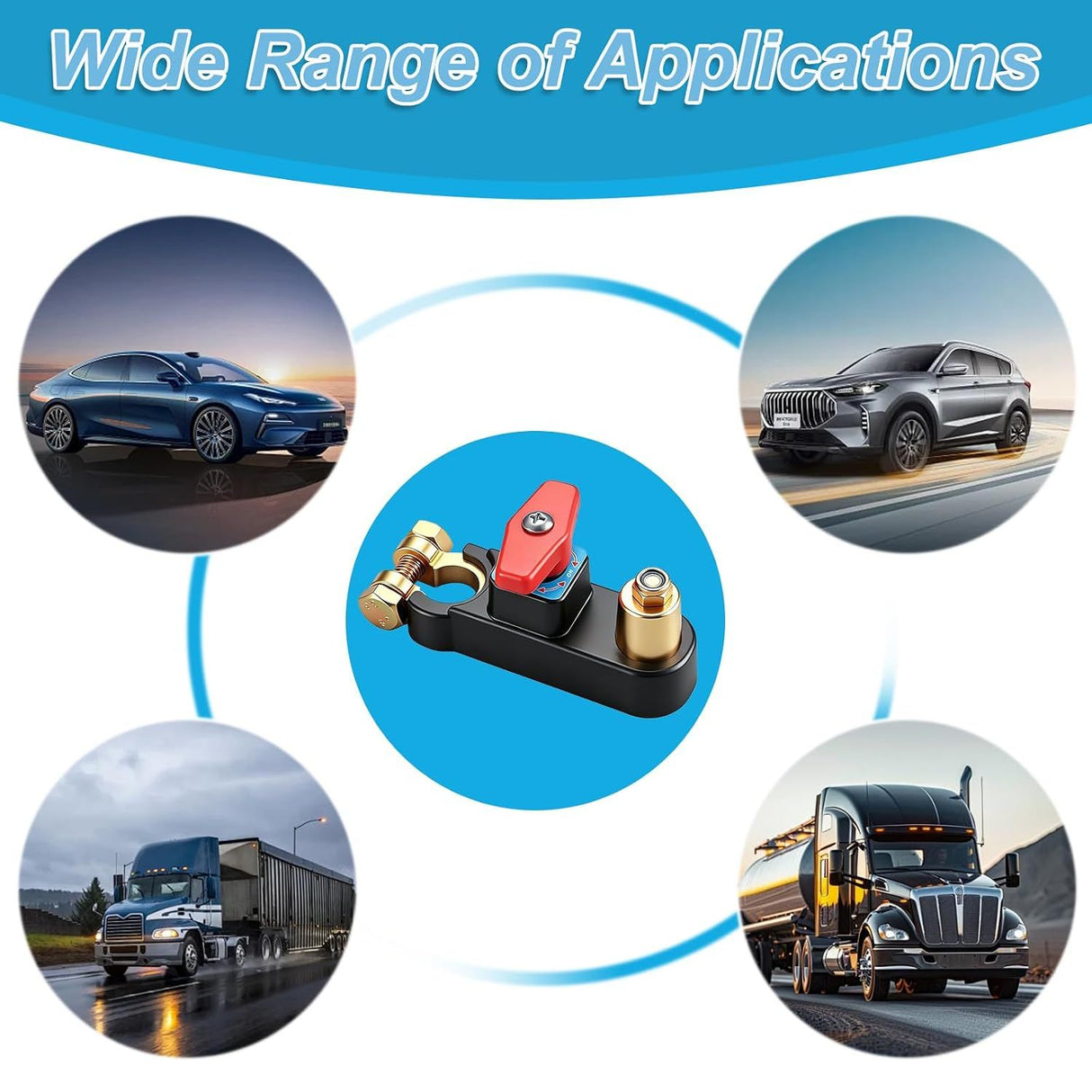 12V-24V Car Battery Cut-Off Switch, Adjustable Pure Copper Power Disconnect Breaker for Cars, Trucks, Boats and RVs