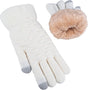 White Thermal Knitted Wool Touchscreen Mittens for Women with Fleece Lining, Thumb and Index Finger Compatibility for Smartphone and Tablet Use in Winter