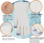 White Thermal Knitted Wool Touchscreen Mittens for Women with Fleece Lining, Thumb and Index Finger Compatibility for Smartphone and Tablet Use in Winter