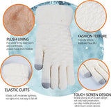 White Thermal Knitted Wool Touchscreen Mittens for Women with Fleece Lining, Thumb and Index Finger Compatibility for Smartphone and Tablet Use in Winter - Front View