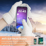 White Thermal Knitted Wool Touchscreen Mittens for Women with Fleece Lining, Thumb and Index Finger Compatibility for Smartphone and Tablet Use in Winter