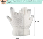 White Thermal Knitted Wool Touchscreen Mittens for Women with Fleece Lining, Thumb and Index Finger Compatibility for Smartphone and Tablet Use in Winter