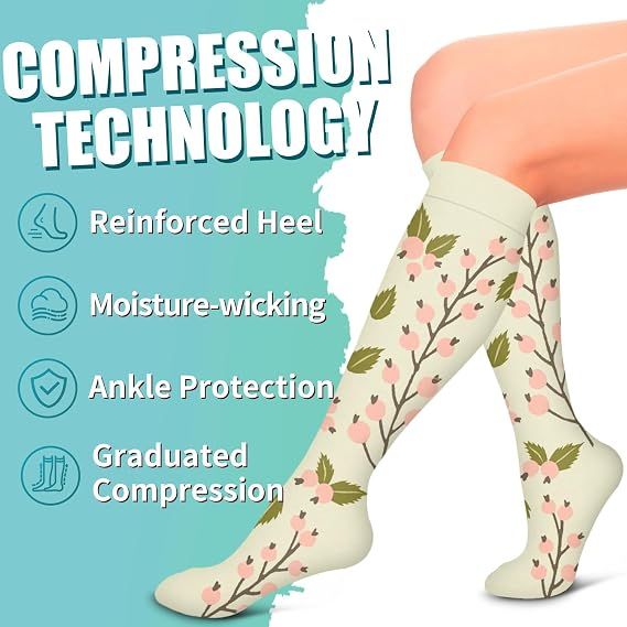 Compression Socks for Women Men Circulation 6 Pack, Graduated Support for Running Athletic Sports L/XL, Breathable Nylon Polyester for All-Day Comfort and Performance