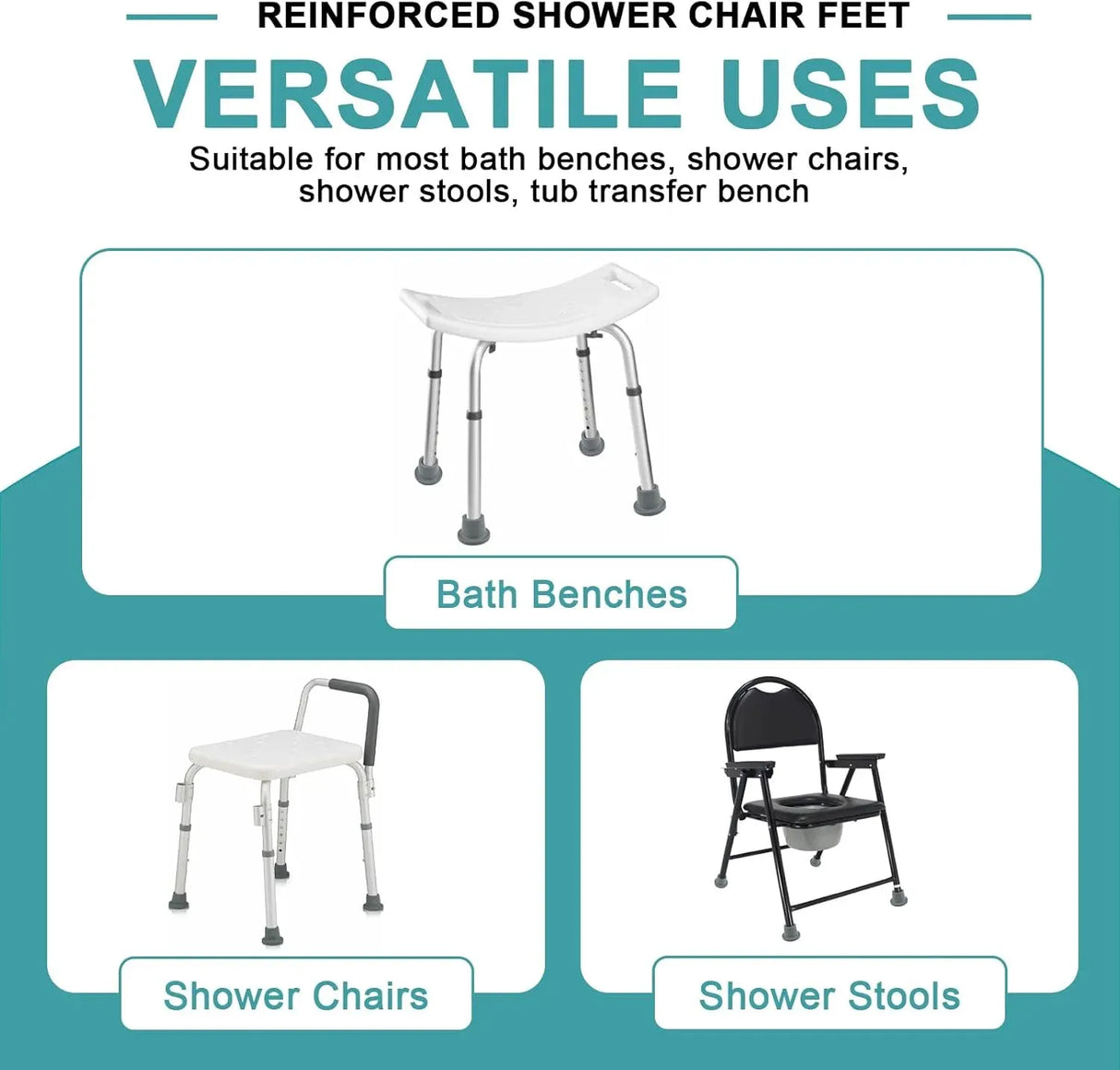 Shower Chair Replacement Feet Non Slip Rubber Suction Cup with Metal Insert for Shower Stool Bench and Bath Chair Gray 4 Pack