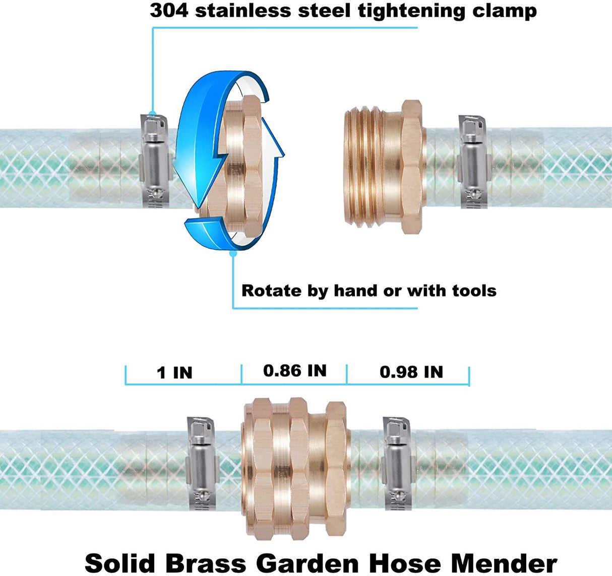 Garden Hose Mender Repair Kit, 2 Set 5/8 Inch Aluminum End Splicer for Garden Hose Repair, Aluminum Construction