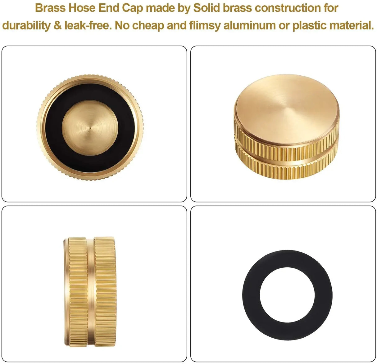 10 Pack Brass Garden Hose End Caps, 3/4 Inch Female Spigot Caps with 20 Washers for Home Garden Use, Brass Construction
