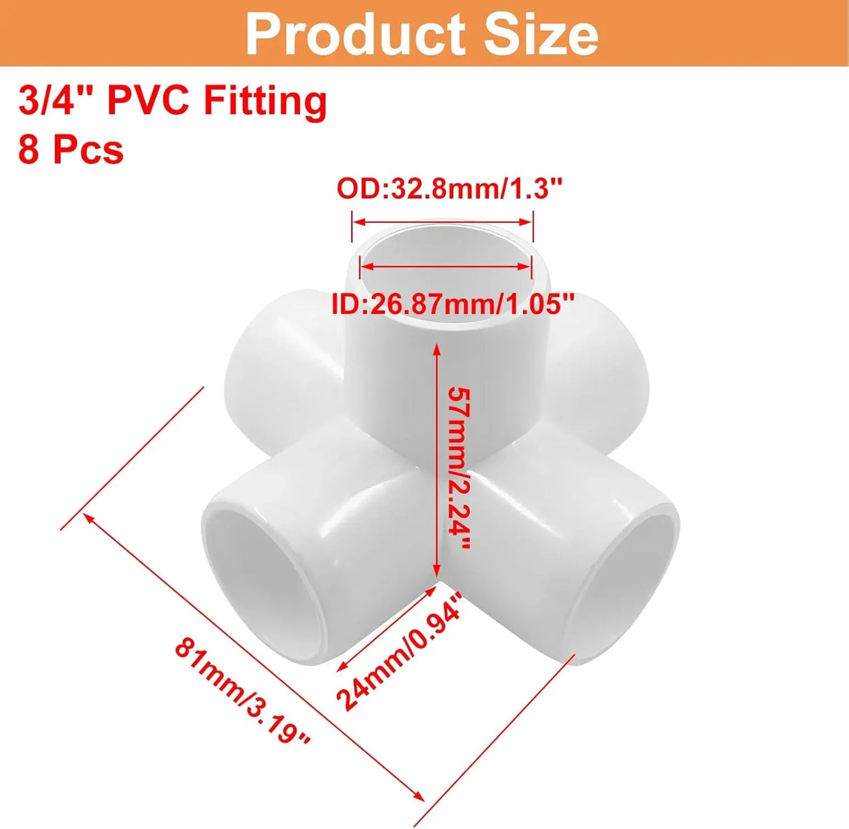 3/4 Inch 5 Way PVC Pipe Fittings, Furniture Grade Elbow Corner Connectors for DIY Greenhouse and Tent, White, 4 Pack