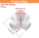 3/4 Inch 5 Way PVC Pipe Fittings, Furniture Grade Elbow Corner Connectors for DIY Greenhouse and Tent, White, 4 Pack - Front View