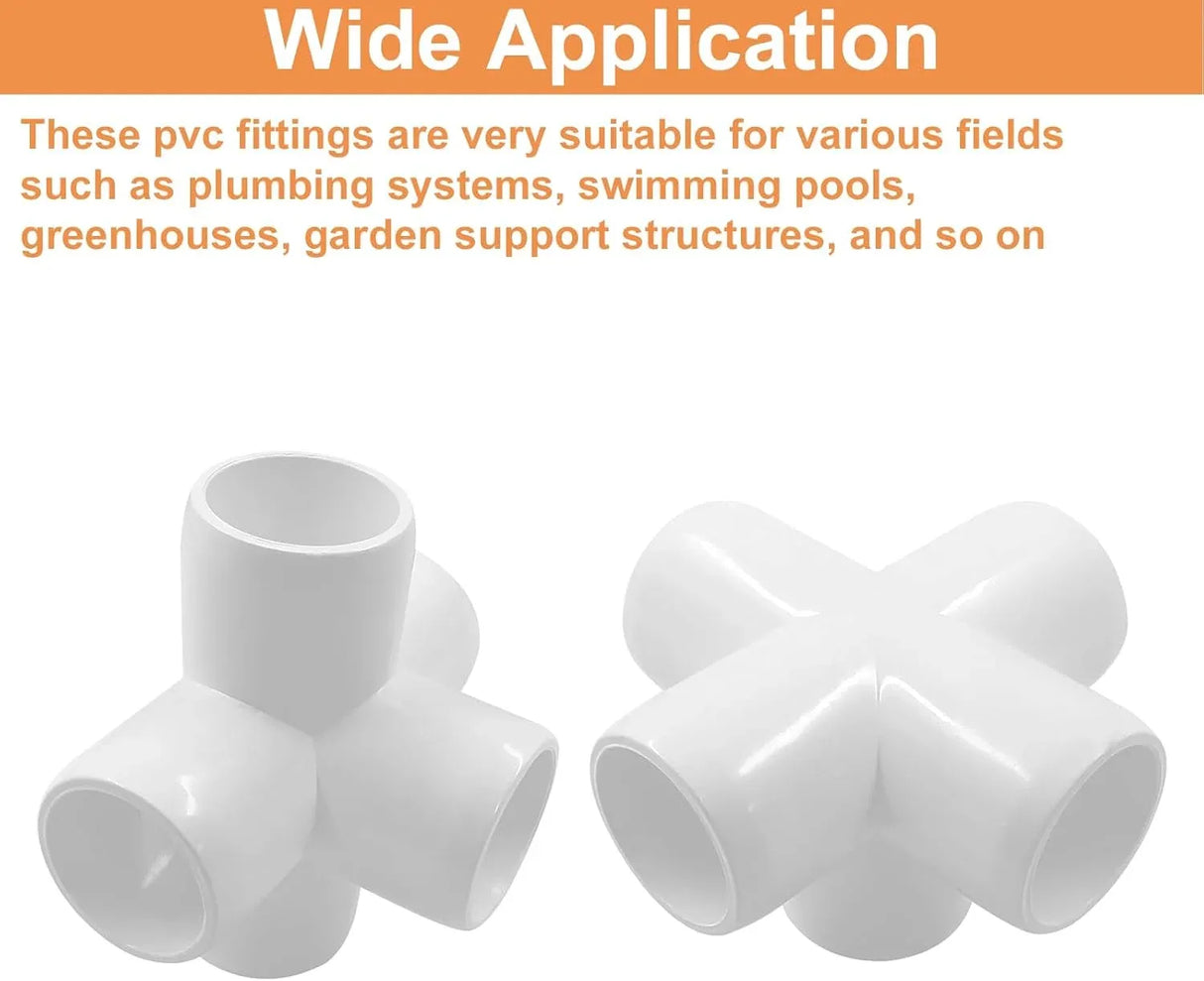 3/4 Inch 5 Way PVC Pipe Fittings, Furniture Grade Elbow Corner Connectors for DIY Greenhouse and Tent, White, 4 Pack