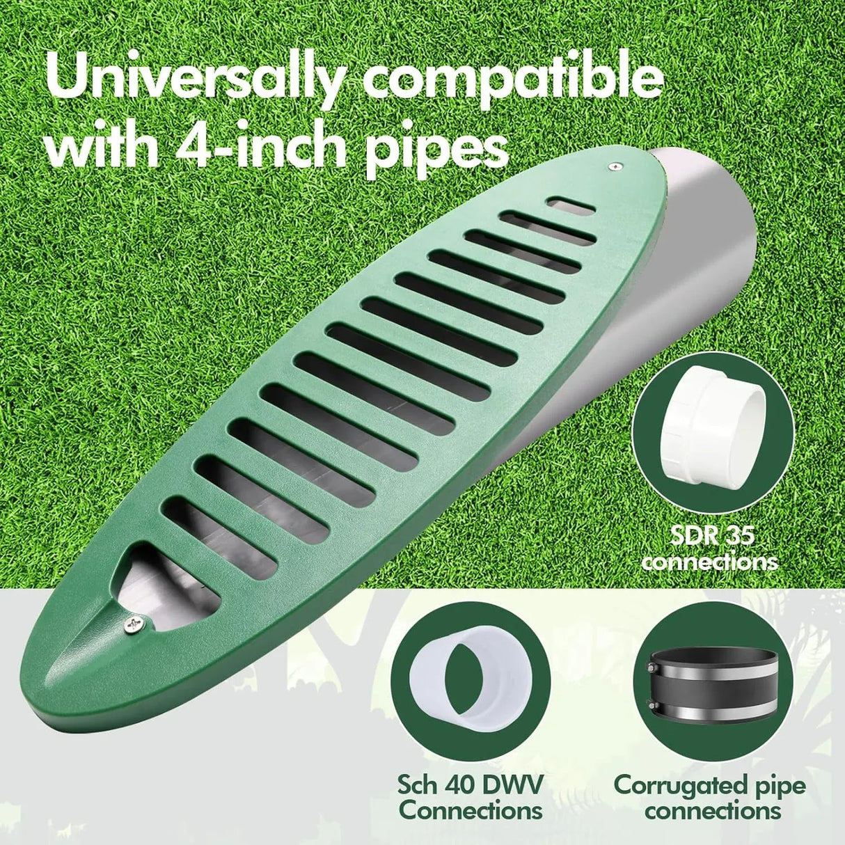 4 Inch Angled Drain Grating Yard Drain Emitter for Gutter Downspout Extensions and Lawn Ditch Drainage Green 2 Pack