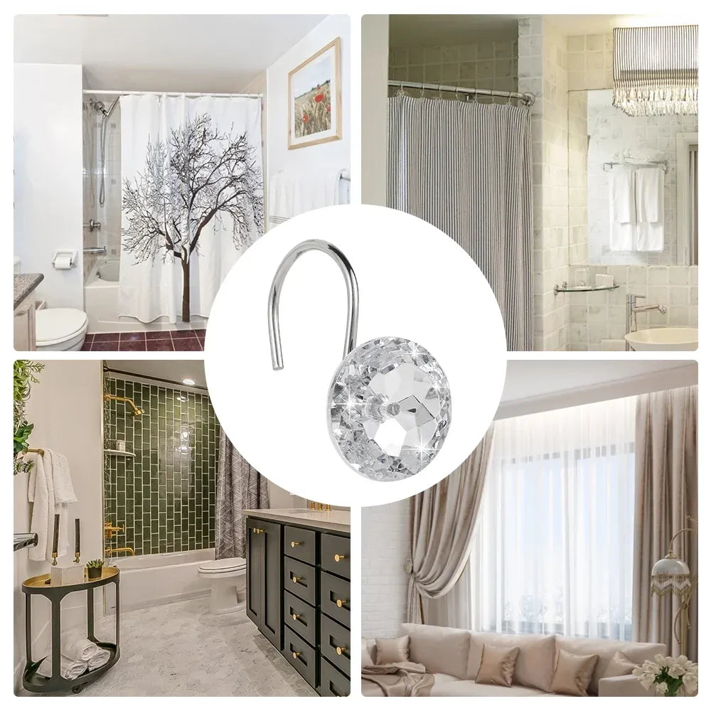 12 Pcs Shower Curtain Hooks Acrylic Crystal Diamond Decorative Rustproof Rings for Bathroom Rods White, Daily Comfort Use