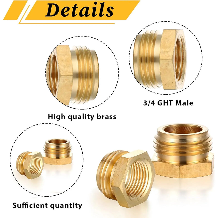 Brass Garden Hose Adapter, G 1/2 BSP Female to 3/4 GHT Male Threaded Connector for Garden Hose, 2 Pack, Brass Construction