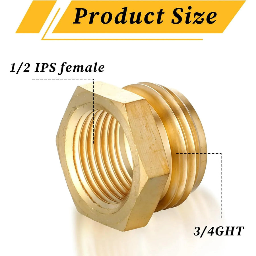 Brass Garden Hose Adapter, G 1/2 BSP Female to 3/4 GHT Male Threaded Connector for Garden Hose, 2 Pack, Brass Construction