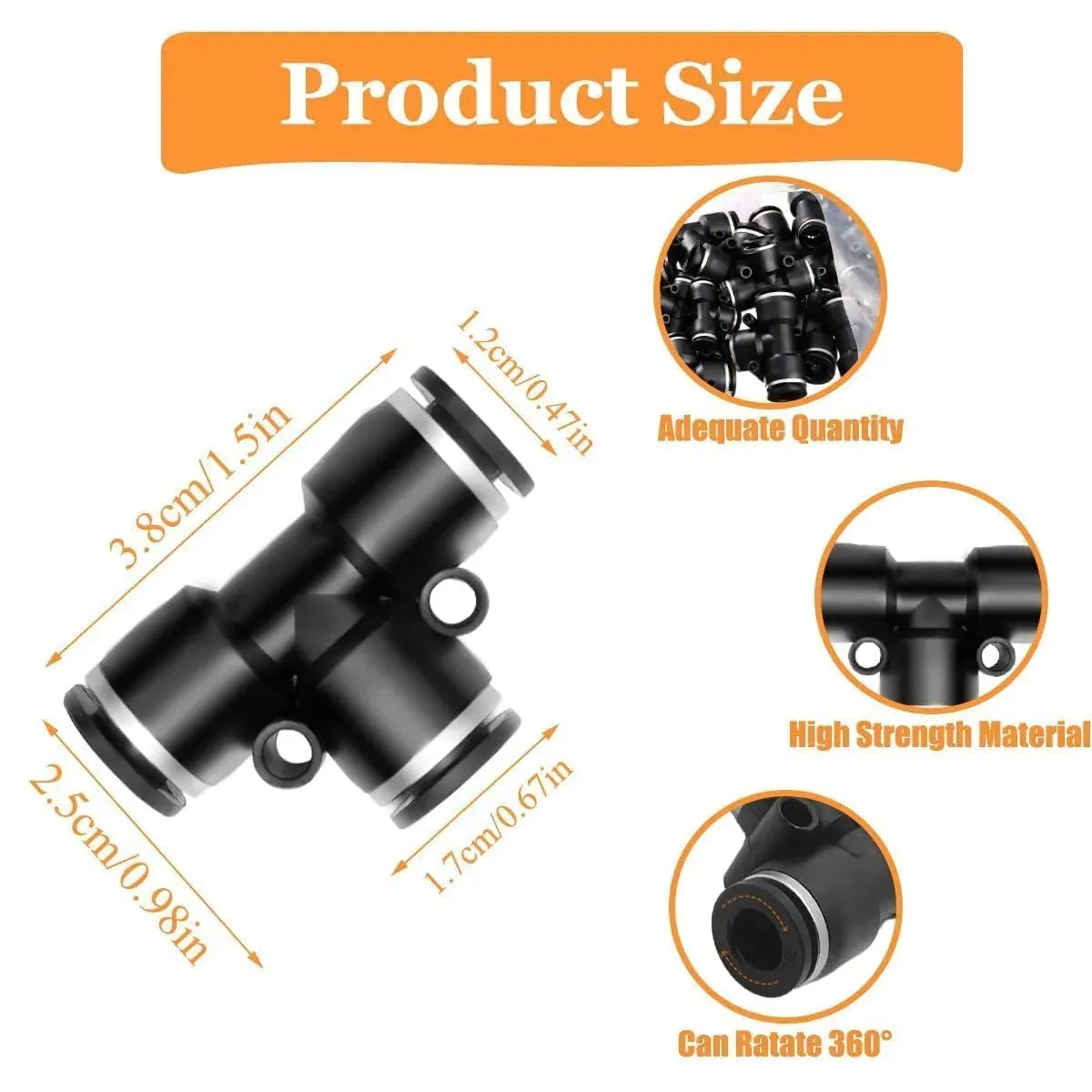 28 Pieces 1/4 Push to Connect Pneumatic Tee Union Fittings, Plastic T Shaped Quick Connect Air Hose Fittings for Air Line, Black 1/4 Inch OD