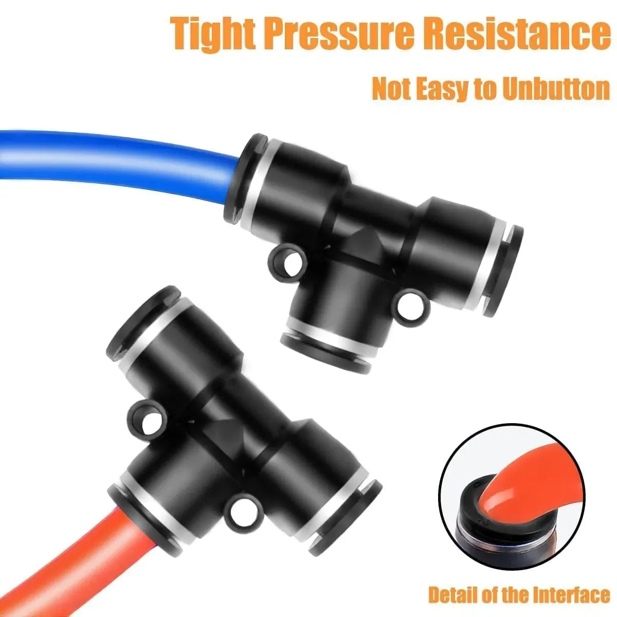 28 Pieces 1/4 Push to Connect Pneumatic Tee Union Fittings, Plastic T Shaped Quick Connect Air Hose Fittings for Air Line, Black 1/4 Inch OD