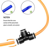 28 Pieces 1/4 Push to Connect Pneumatic Tee Union Fittings, Plastic T Shaped Quick Connect Air Hose Fittings for Air Line, Black 1/4 Inch OD - Top-Down View
