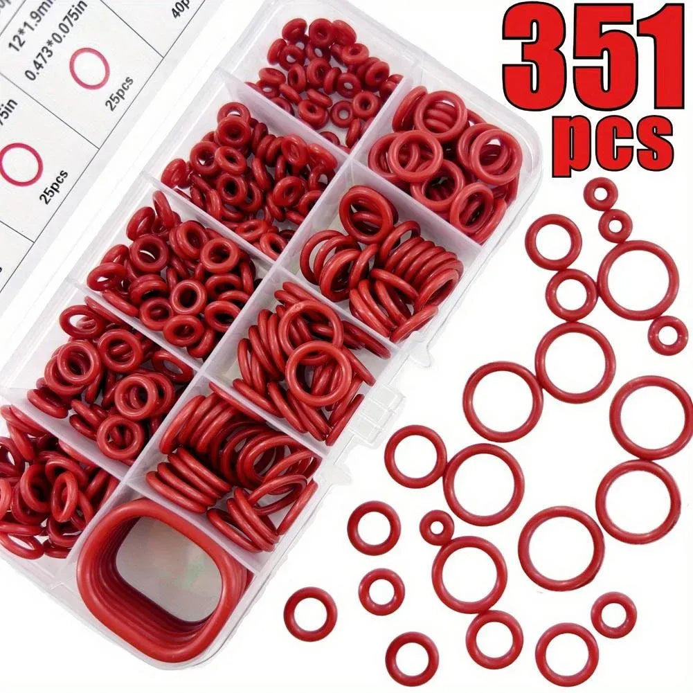 351 Piece Universal O Ring Assortment Kit, Heat and Oil Resistant Silicone Sealing Set for Automotive Plumbing Faucets