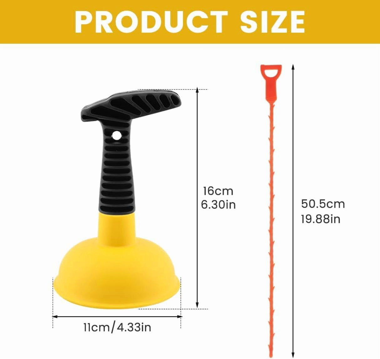 Sink Plunger Drain Clog Remover with Mini Short Handle, Easy Unclogging Tool for Kitchen Sink, Bathroom Toilet, Shower Tub, Yellow