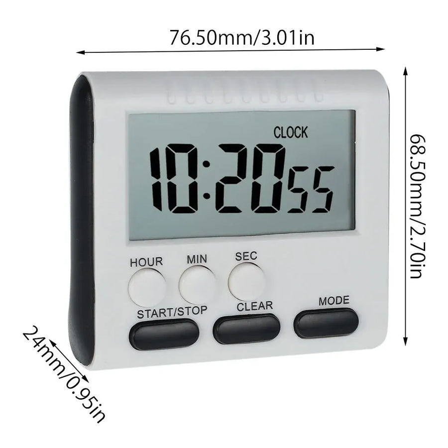 Digital Kitchen Timer with Big LCD Digits, Loud Alarm and Memory Function, Magnetic Backing for Cooking, White
