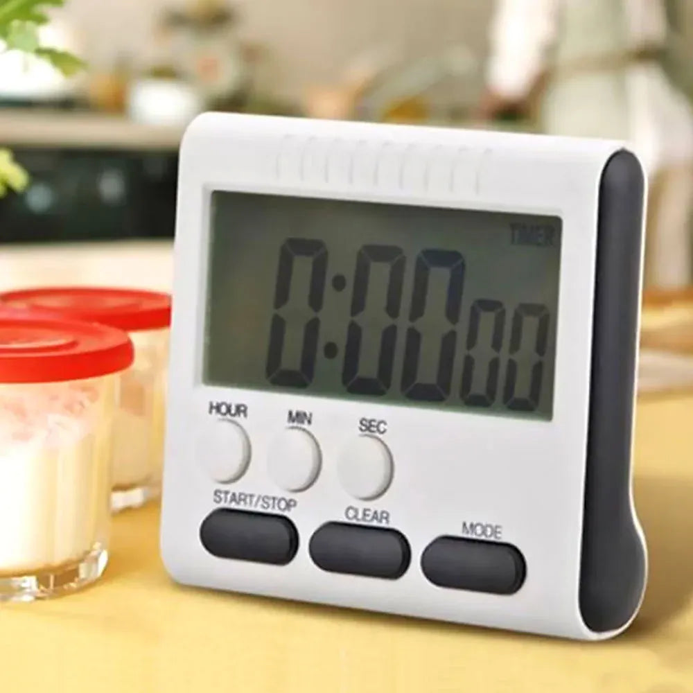 Digital Kitchen Timer with Big LCD Digits, Loud Alarm and Memory Function, Magnetic Backing for Cooking, White