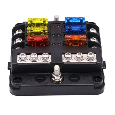 6 Way Waterproof Fuse Block with LED Indicator and Negative Bus, 12V 24V Marine Fuse Box for Car and Boat, Waterproof Design