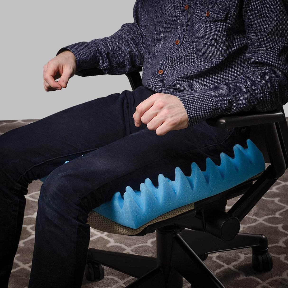 Egg Crate Foam Seat Cushion for Back Pain and Sciatica Relief, Chair Car Seat Office Wheelchair Pad, 19x19x3 Inch Blue