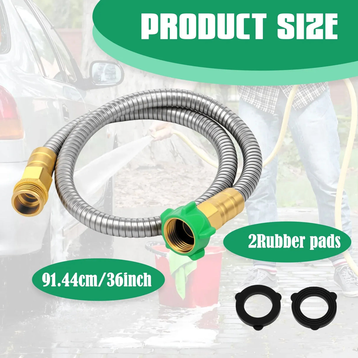 Garden Leader Hose, Stainless Steel Flexible Water Extension Pipe for Car Wash and Outdoor Use, 3 Ft, Stainless Steel Construction