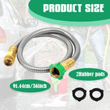 Garden Leader Hose, Stainless Steel Flexible Water Extension Pipe for Car Wash and Outdoor Use, 3 Ft, Stainless Steel Construction - Front View