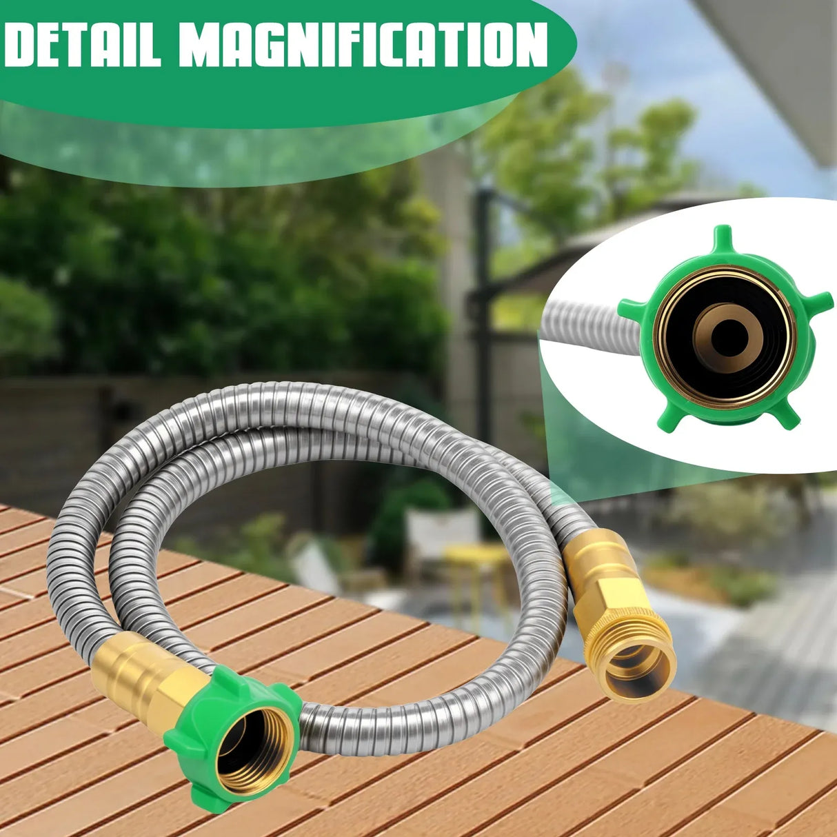 Garden Leader Hose, Stainless Steel Flexible Water Extension Pipe for Car Wash and Outdoor Use, 3 Ft, Stainless Steel Construction