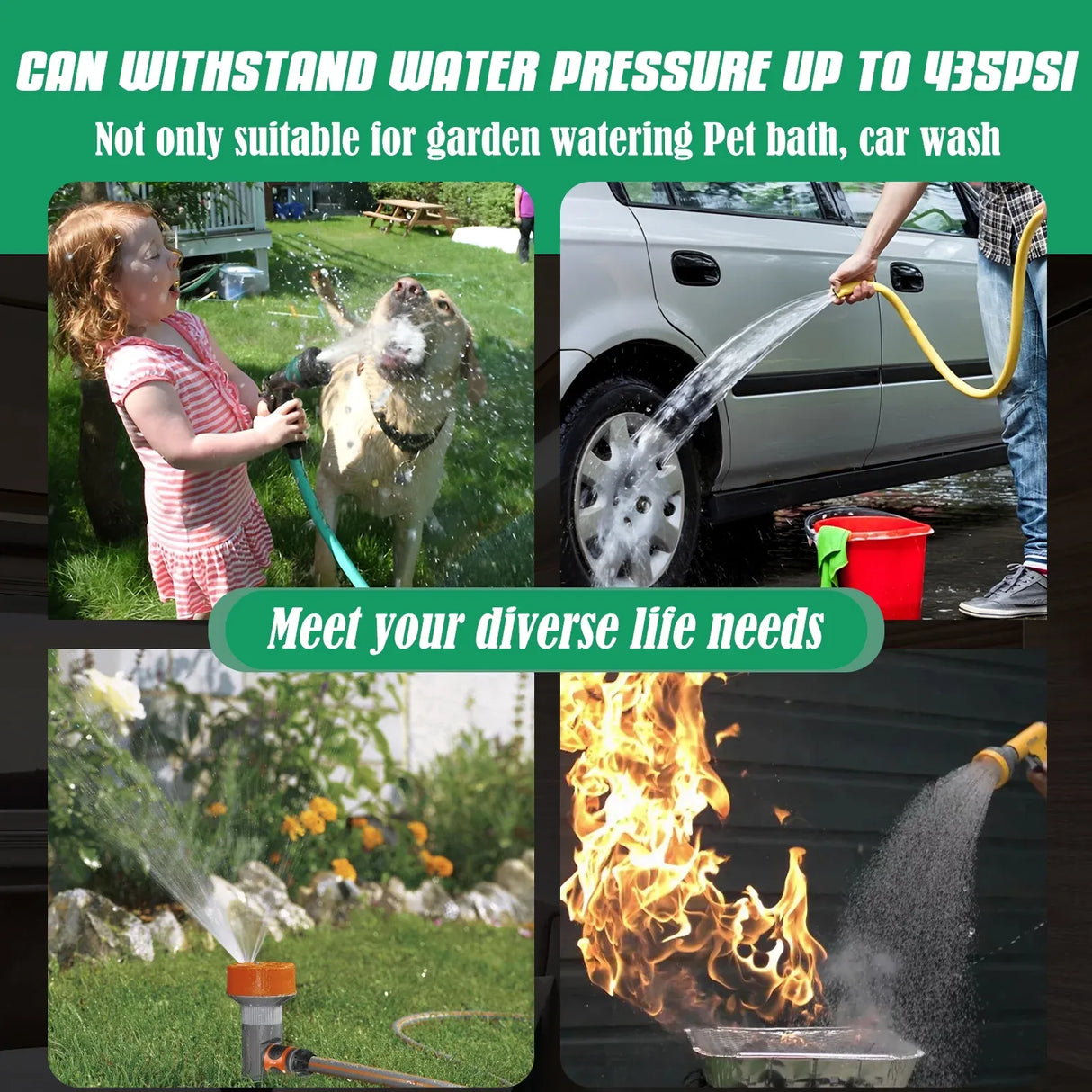 Garden Leader Hose, Stainless Steel Flexible Water Extension Pipe for Car Wash and Outdoor Use, 3 Ft, Stainless Steel Construction