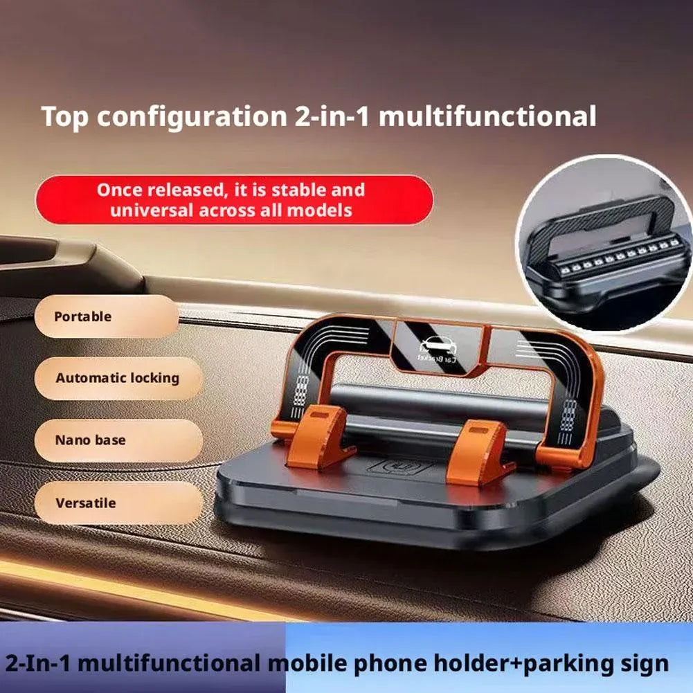 Universal Car Phone Holder with Parking Card, 360 Degree Rotating Dashboard Mount for Drivers, Stable Suction Cup, Black