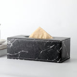 Leather Tissue Box Holder Waterproof Rectangular Tissue Box Cover for Home Office and Car Decor Black Marble Pattern