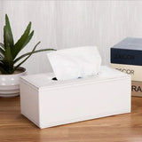 Leather Tissue Box Holder, Waterproof Rectangular Tissue Box Cover for Home Office and Car Decor, White, Waterproof Design
