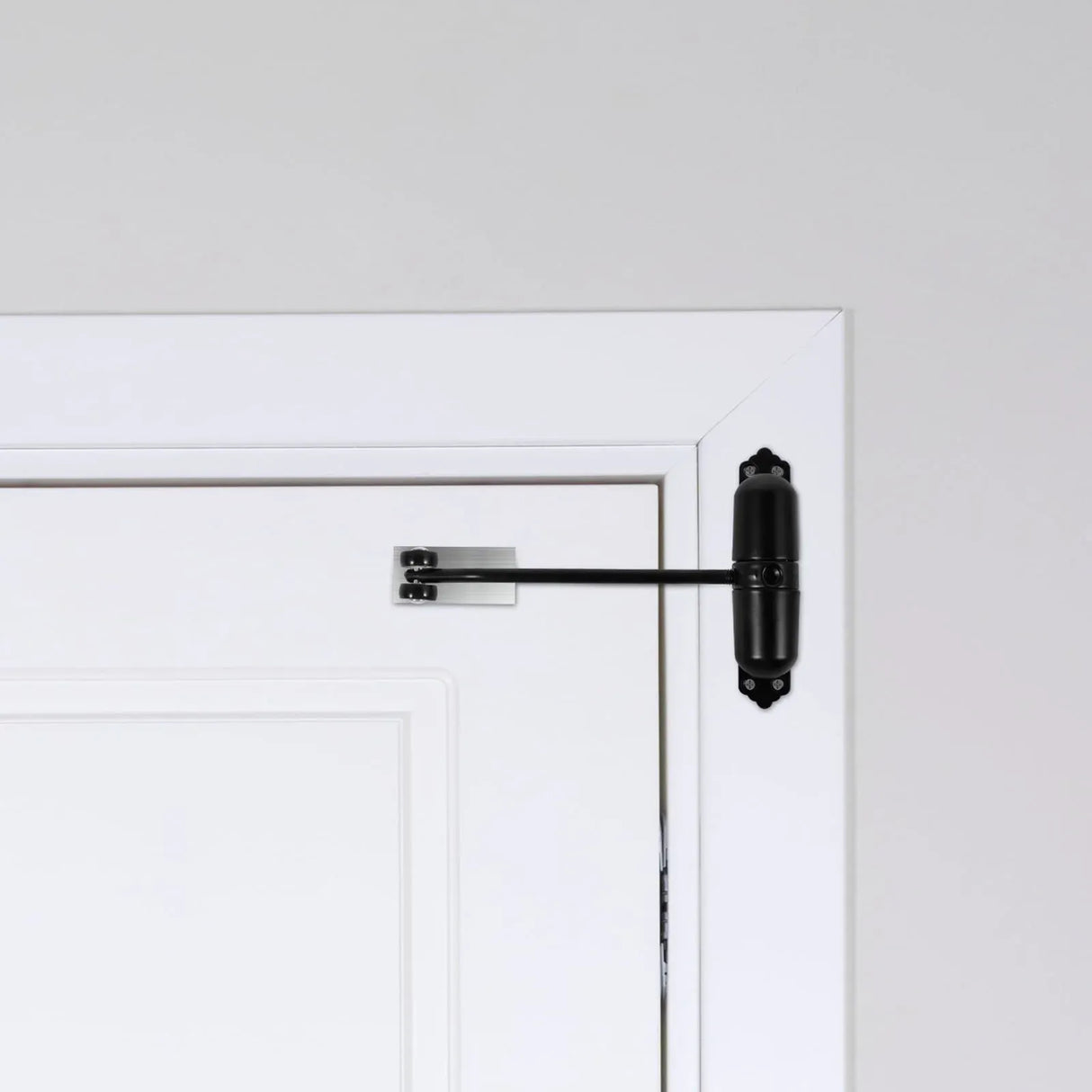 Automatic Double Spring Door Closer, Adjustable Heavy Duty Aluminum Alloy Safety Latch for Home Doors, Black, Aluminum Construction