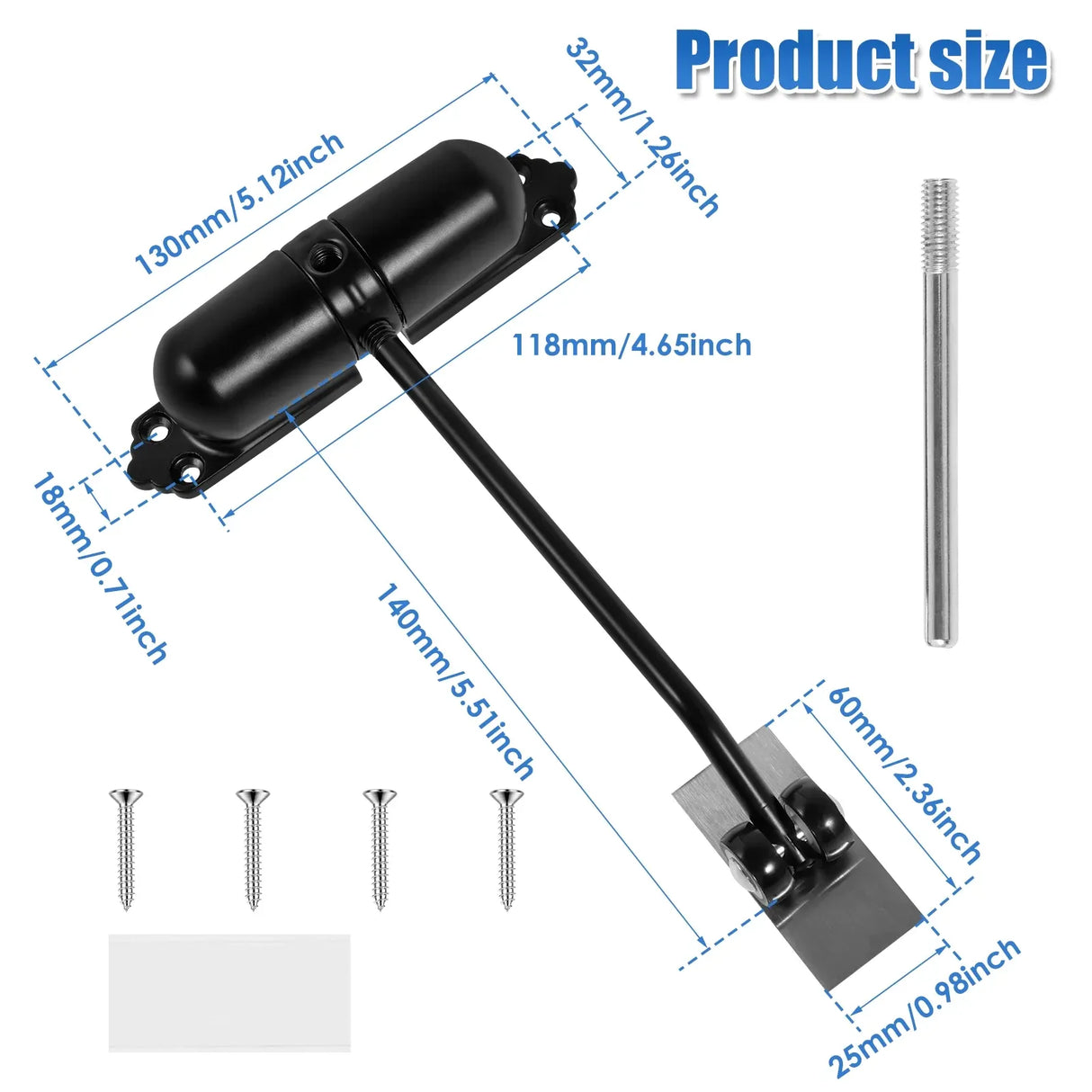 Automatic Double Spring Door Closer, Adjustable Heavy Duty Aluminum Alloy Safety Latch for Home Doors, Black, Aluminum Construction